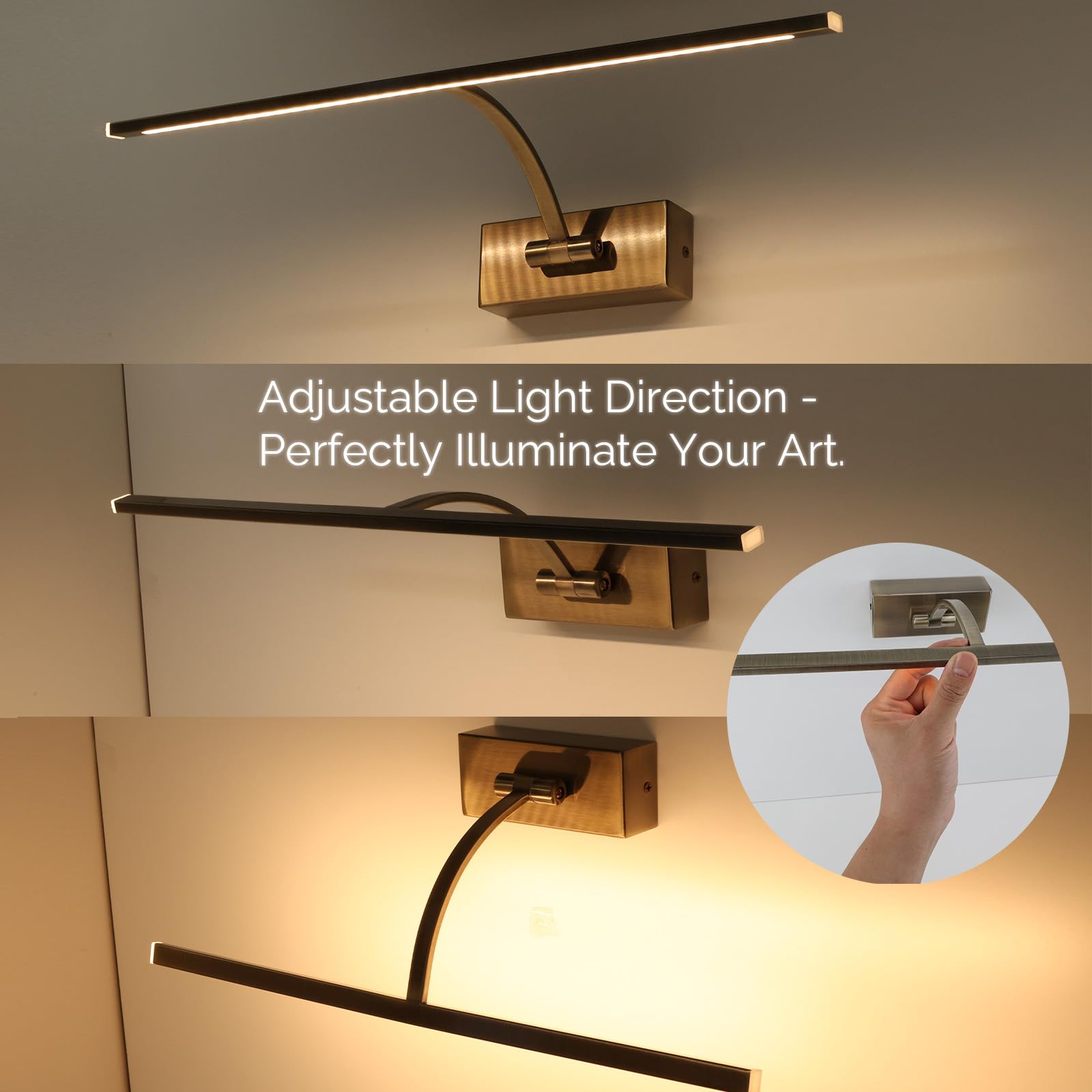Alpinaluz Aplique de Pared LED para Iluminación de Cuadros, Espejos y Muebles, 8W, 455mm, Luz Cálida 2700K, Ángulo Ajustable, Acero con Acabado en Bronce Envejecido, Driver KGP Integrado