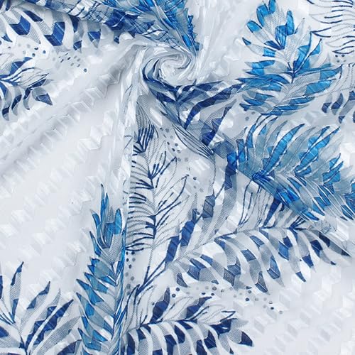 Image of Window Curtains 5 Feet Set of 10 | Leaf Design Transparent Sheer Curtain | Blue & White Polyester Window Curtain | Curtains for Living Room | 118 x 152 cm | Perfect for Home Decor