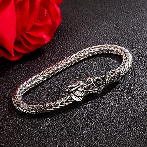 Dankadi Vintage Men 925 Sterling Silver Dragon Bracelet 5Mm7 7.5" 8 "8.5" 9" Franco Link Curb Chain Bangle Fashion Punk Boy Gold Fine Jewelry Gift (Silver, 7 Inches) #TOP2