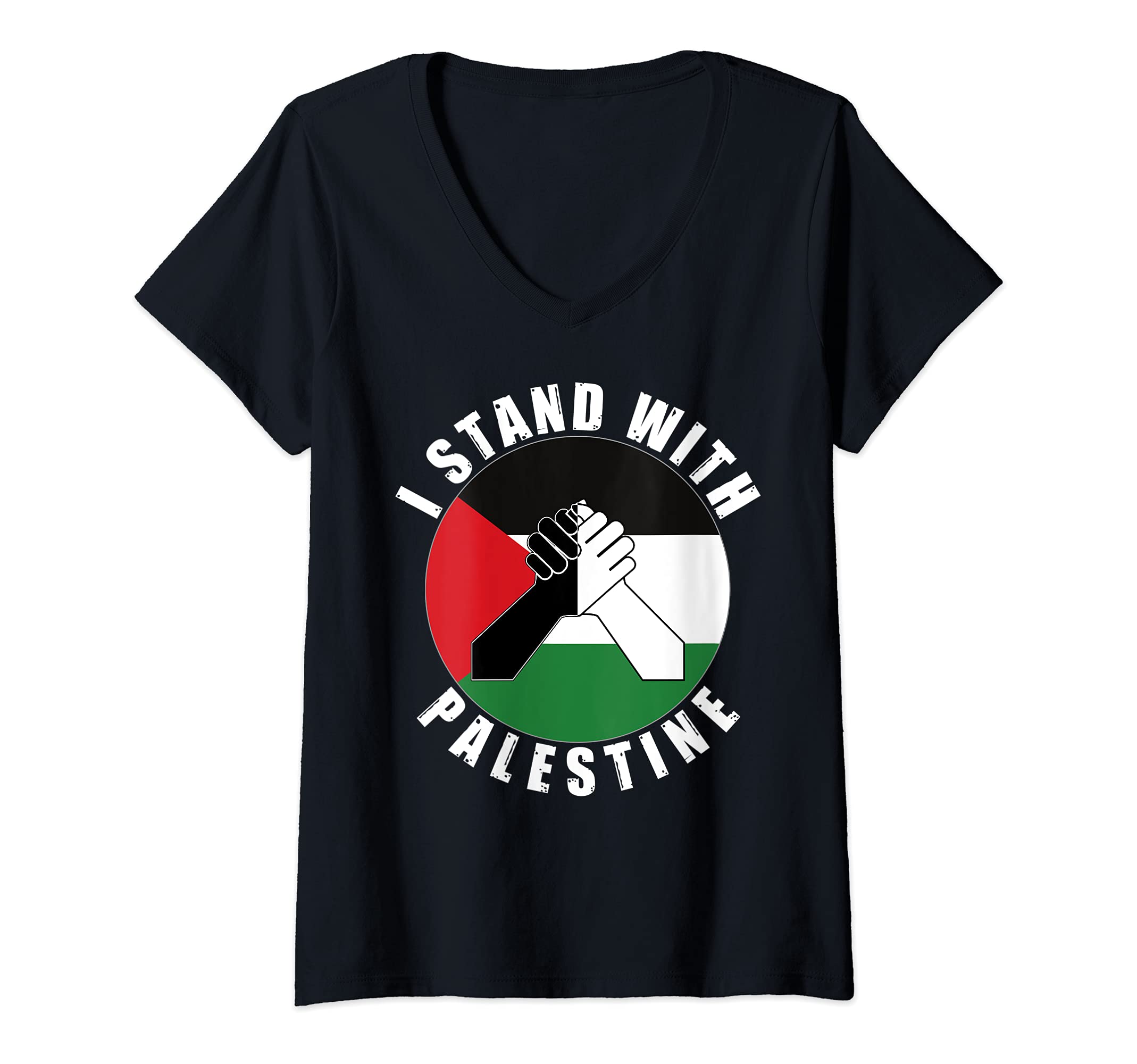 Womens Stand With Palestine Free Palestine United Supporters Flag V-Neck T-Shirt, Black