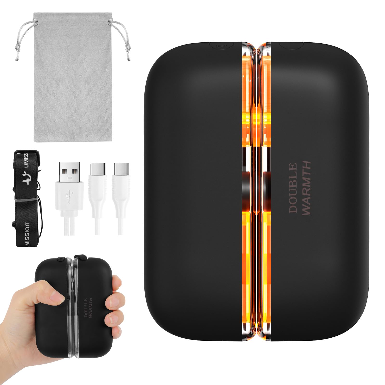 URAQT Podgrzewacz do rąk 2 w 1, 6000 mAh, oświetlenie RGB z możliwością ładowania, magnetyczny podgrzewacz do rąk, 4 poziomy ciepła z możliwością ładowania, idealny prezent dla mężczyzn i kobiet w