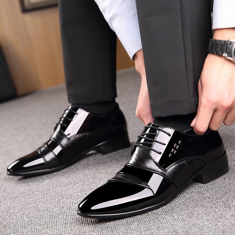 Men's Shiny Patent Leather Dress Shoes Men's Handmade Leather Modern Classic Lace up Leather Lined Perforated Dress Oxfords Shoes4