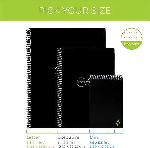 Vista 3 de Rocketbook Core Reusable Spiral Notebook, Executive Size 6x8.8, Black - Dotted Pages, App-Connected, Erasable, Durable Cover, Ideal for School