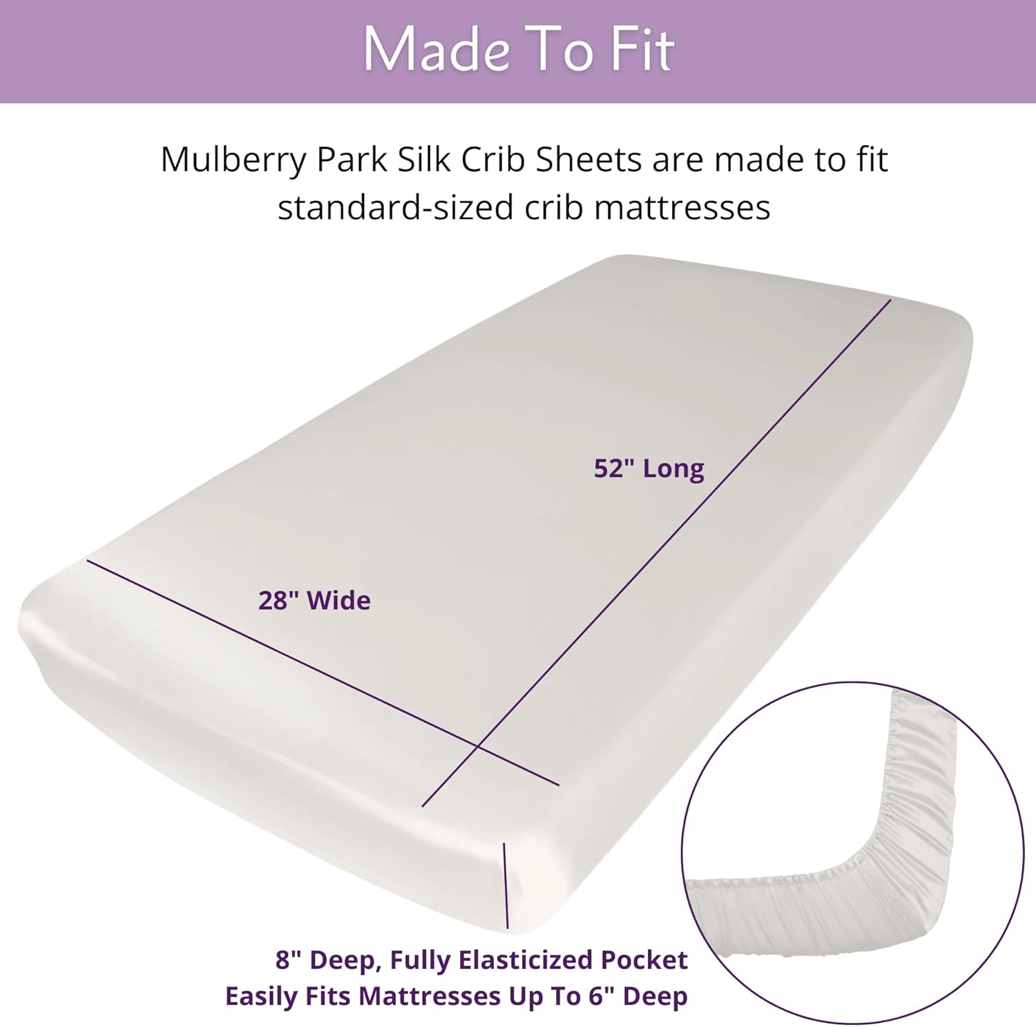 Mulberry Park Fitted Silk Crib Sheet - Grade 6A Pure 19 Momme Toddler Bedding - Gentle on Baby's Delicate Skin, Helps with Bald Spot, Eczema, Dry Skin & Cradle Cap - 28" x 52" / Natural White - Image 5