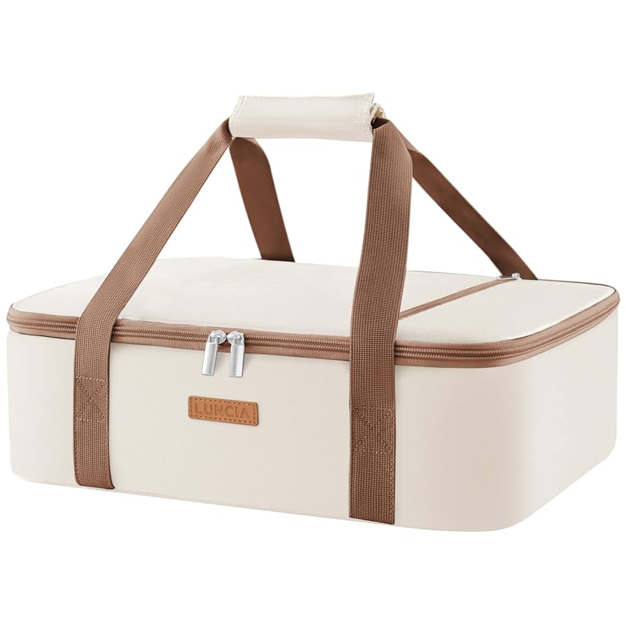 Insulated Casserole Carrier for Hot or Cold Food, Lasagna Lugger Tote for Potluck Parties/Picnic/Cookouts, Fits 9"×13" Baking Dish, Cream