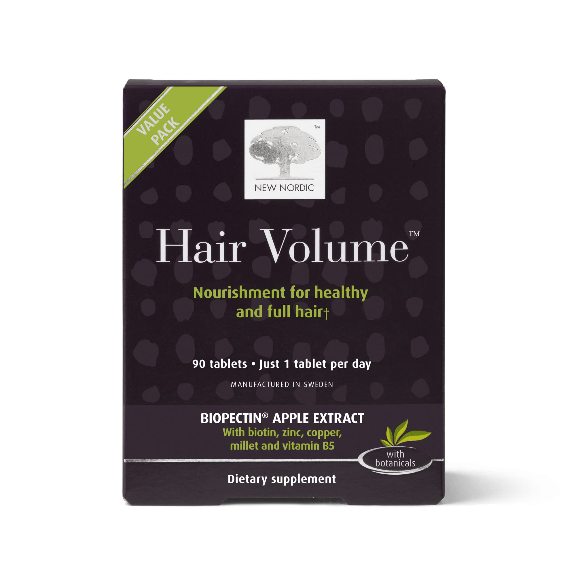 Buy New Nordic Hair Volume Tablets 3000 mcg Biotin & Biopectin Apple