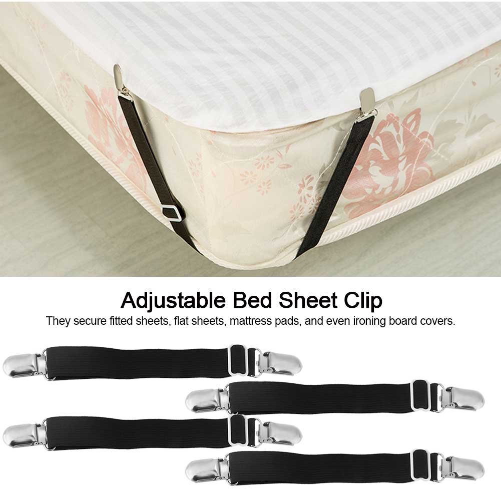 GOTOTOP 4Pcs Adjustable Bed Sheet Straps Elastic Bed Sheet Clip Fasteners Straps Elastic Holder Fixing Clamp,for Sheet, Mattress, Blankets Sofa Cushions, Table Cloth