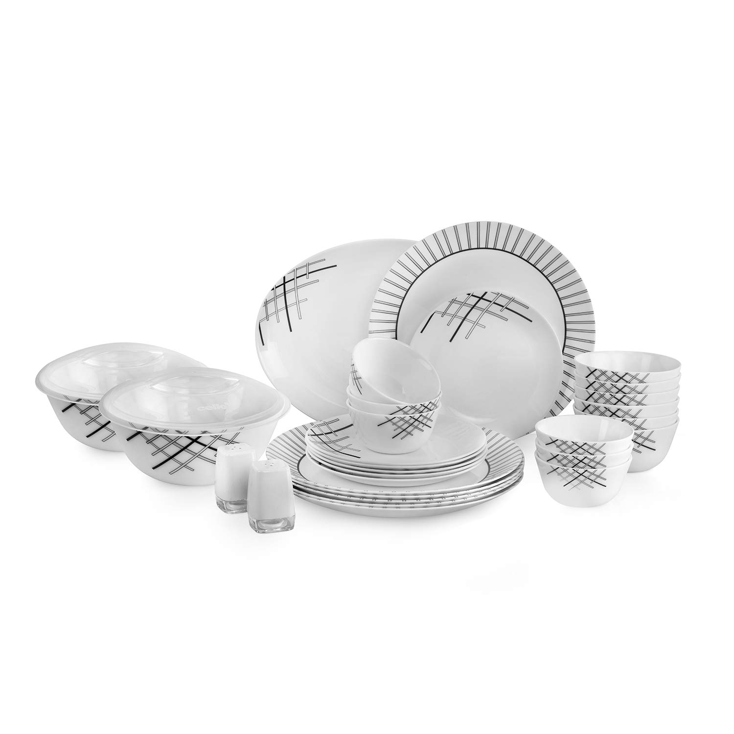 Cello Zarah Marvel Maze Opalware Dinner Set, White, 31Pieces Amazon