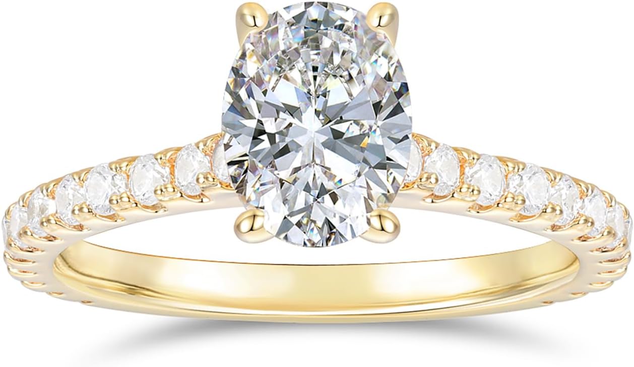 14K White Gold Oval Moissanite Rings 4-Prong 1.5 Carat Oval Cut Engagement Ring 14K Hidden Halo Moissanite Engagement Ring for Women