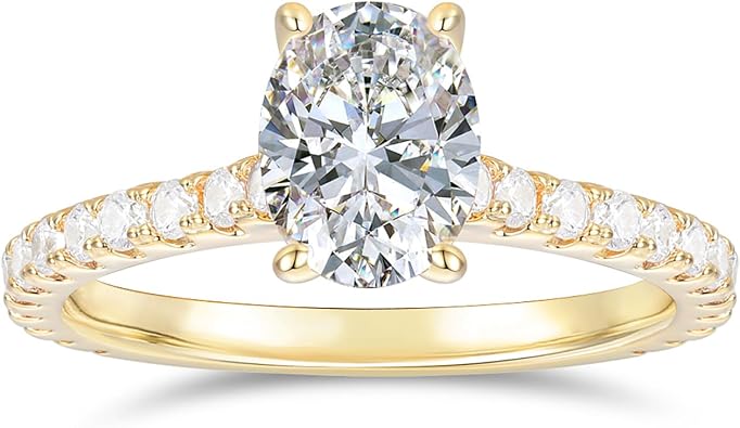 14K Yellow Gold Oval Moissanite Rings 4-Prong 1.5 Carat Oval Cut Engagement Ring 14K Hidden Halo Moissanite Engagement Ring for Women Yellow Gold - 7.5