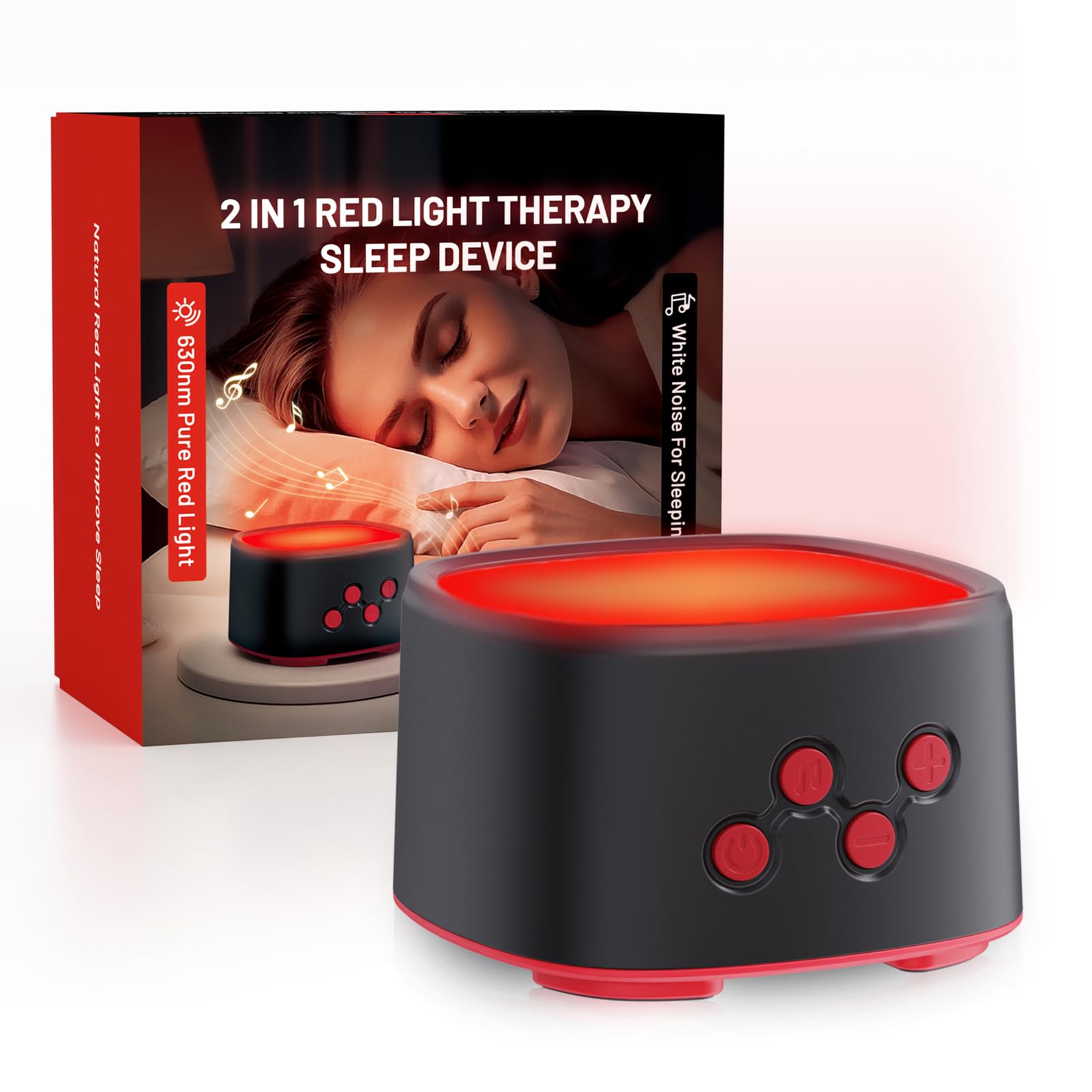 BRRNOO Macchina per Dormire con Rumore Bianco e Luce Rossa, luminosità e Volume Regolabili con 8 Suoni della, per Camera Letto, Casa, Ufficio, Meditazione, Relax (BLACK)