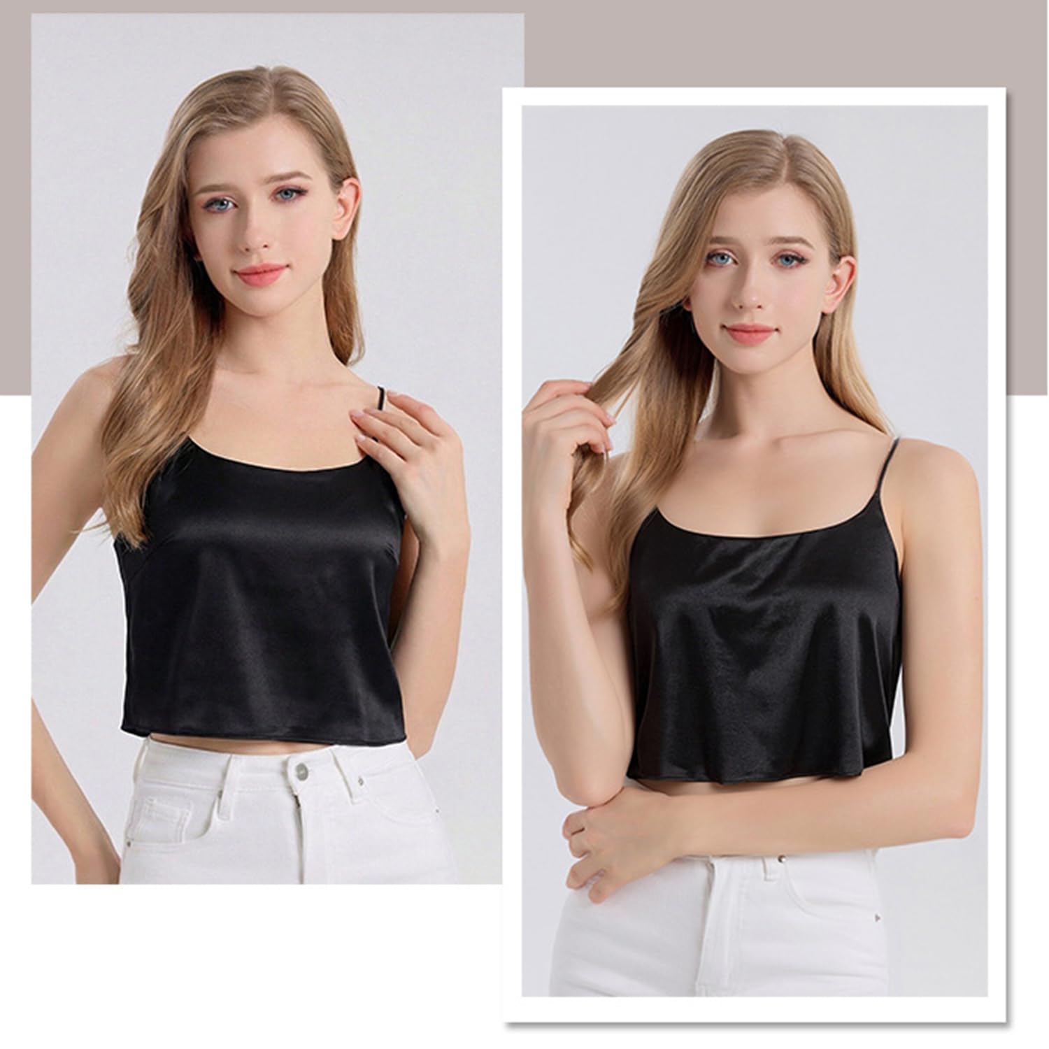 Crop Top da donna in 100% seta di gelso satinato, canotta con reggiseno integrato, sexy, senza maniche, canottiera estiva, elegante, top in seta, top casual per tutti i giorni