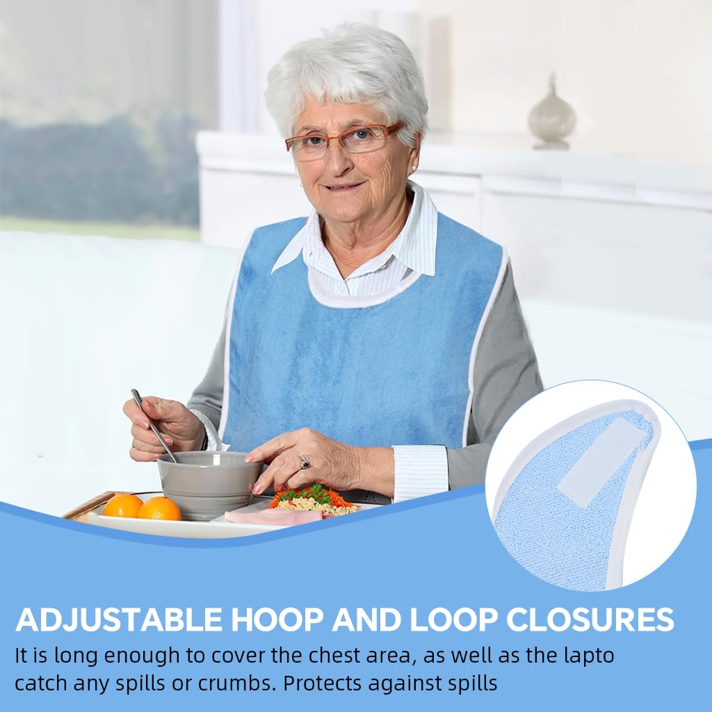 HANNEA® 30'' Adult Bib for Men and Women, Soft Towel Cloth, Absorbent, Adjustable Hoop and Loop Closures, Durable, Machine Washable, Full Coverage for Dining, Nursing Homes, and Special Needs Care - Image 7 thumbnail