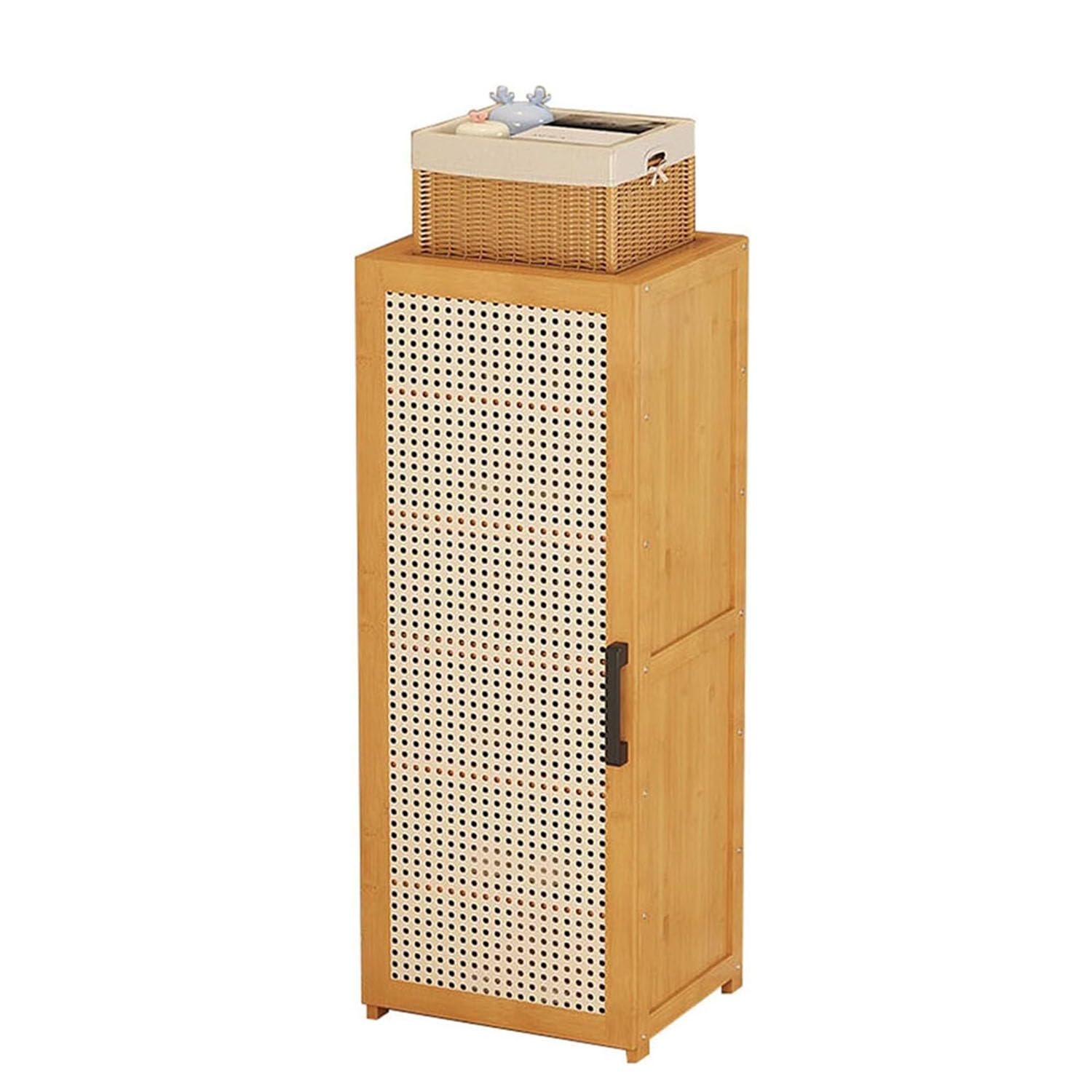 DXIAov Vertical Shoe Rack Storage Organizer, Freestanding Bamboo Shoe Cabinet with Door, Tall Narrow Shoe Rack for Entryway Hallway Closet Bedroom, 33cm Depth