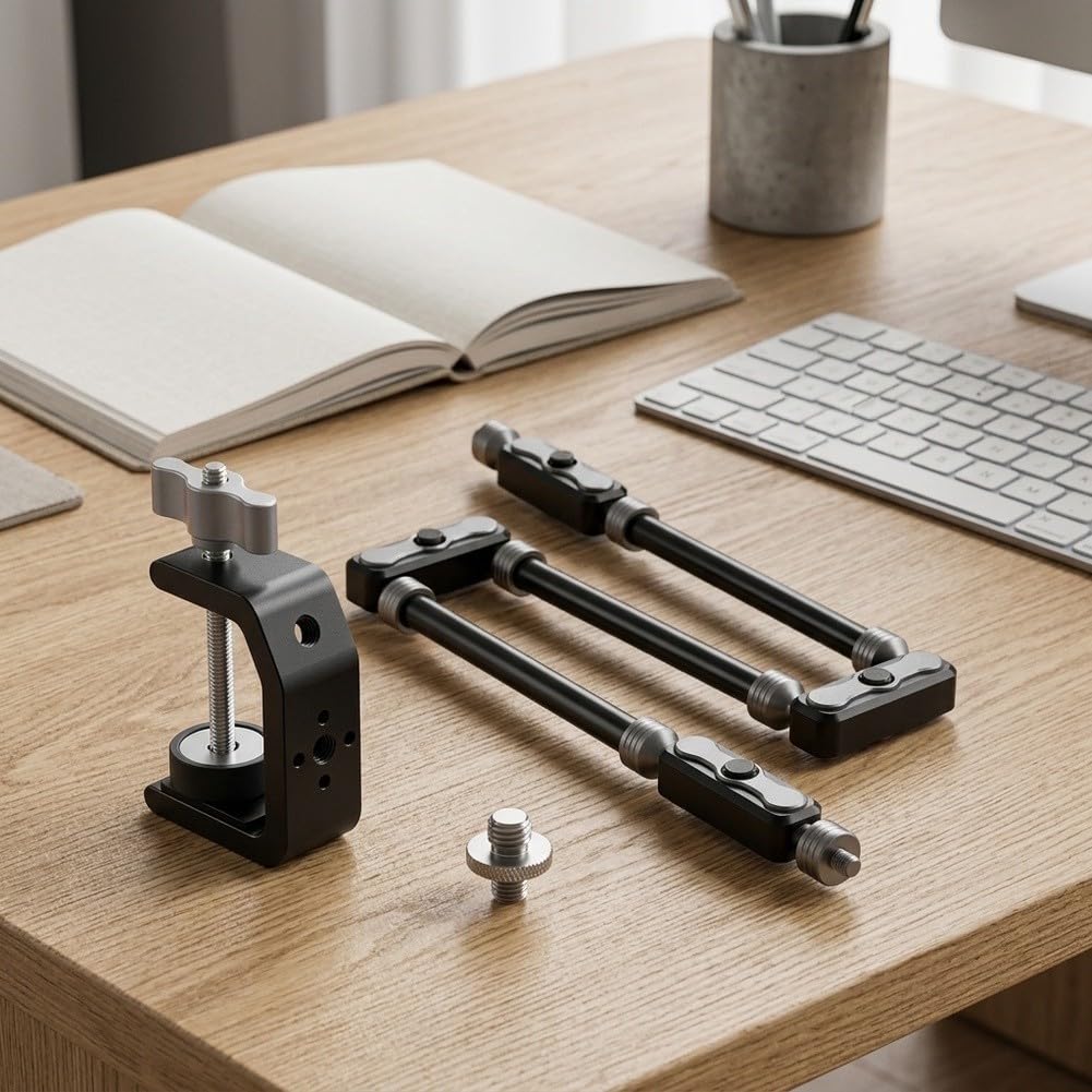 Supporto per telefono a collo di cigno: supporto flessibile lungo con morsetto per iPhone per Samsung - Supporto da tavolo regolabile girevole a 360 gradi nero (braccio a due sezioni)