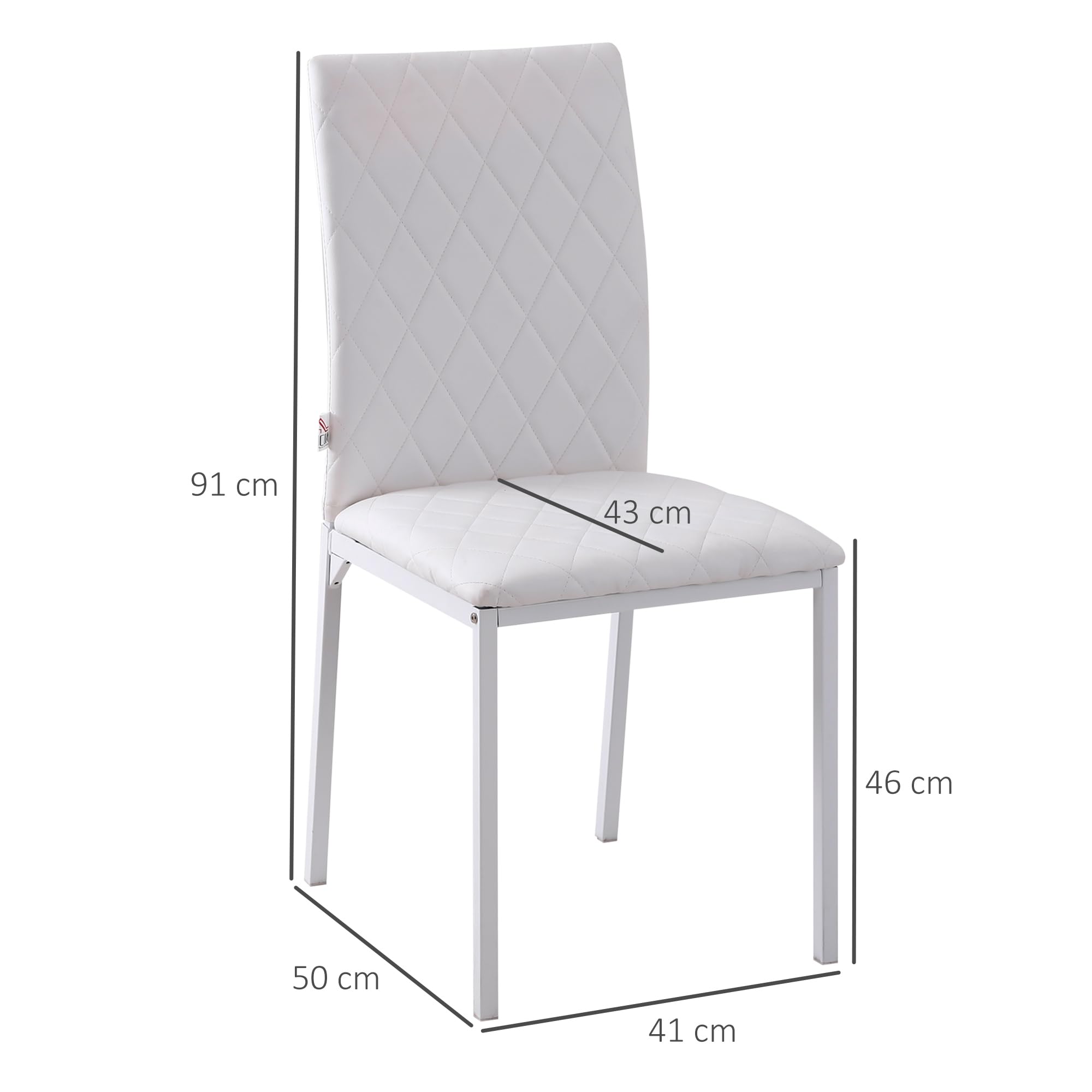 HOMCOM Set 4 Sedie per Soggiorno o Sala da Pranzo, Sedie Imbottite e Rivestite in Pelle PU Bianca, 41x50x91cm