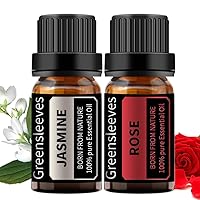 Vista 1 de GREENSLEEVES Juego de aceites esenciales de jazmín rosa, 2 aceites aromáticos puros a base de plantas para aromaterapia, aceites esenciales