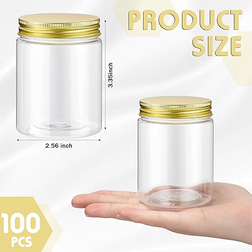Miniatura 2 de Wesiti 60 tarros de plástico transparente de 8 onzas con tapas doradas, rellenables, redondos, vacíos, de plástico, reutilizables, para cocina