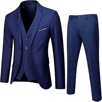 Men Formal 3 Piece Slim Suit Set Two Button Wedding Suit Prom Suit Business Solid Suit Blazer Jacket Vest Pant