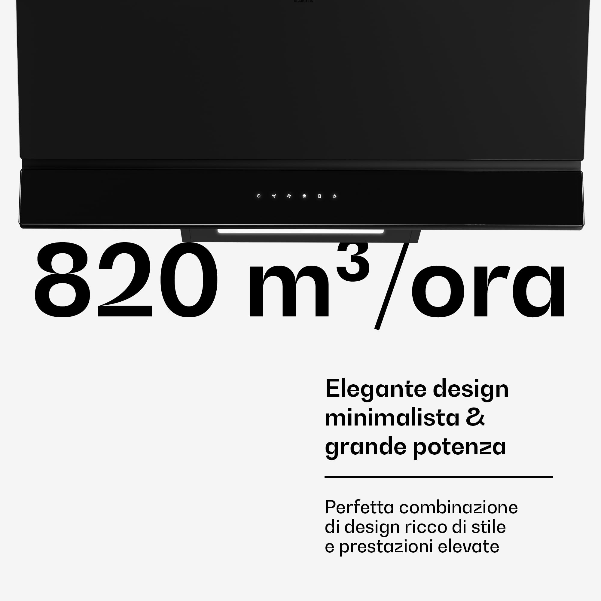 Klarstein Velaire Cappa Cucina 90 cm - 820 m³/h, Touch Invisibile, LED, Classe A++, 3 Velocità + Boost, Filtro Carbone & Alluminio, Cappa Aspirante Angolare, Cappe Inclinate, Nero