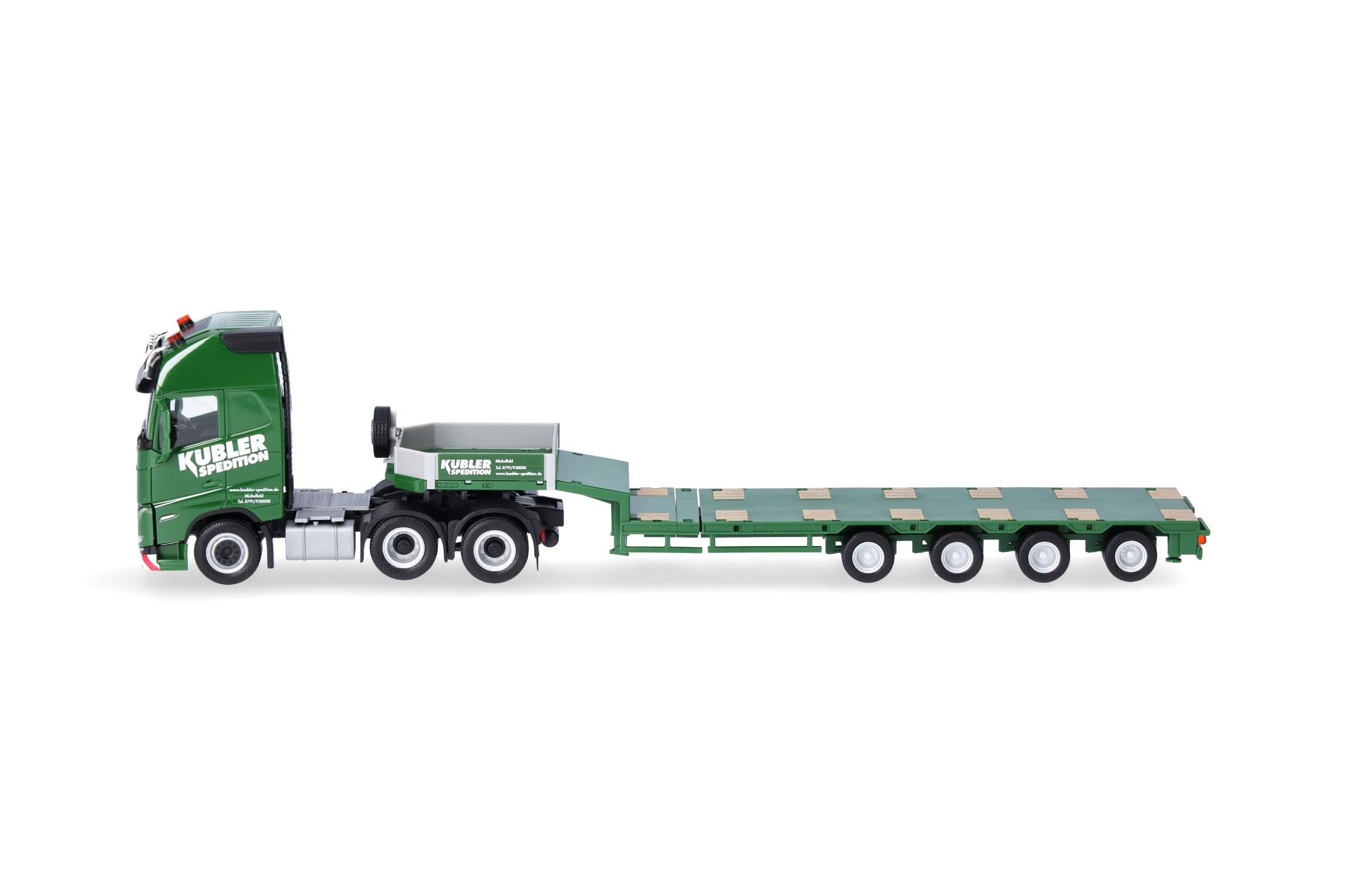 Herpa Model ciężarówki Volvo FH GL XL 2020 naczepa niskopodwoziowa "Kübler", miniatura w skali 1:87, kolekcjonerski, Made in Germany, plastik