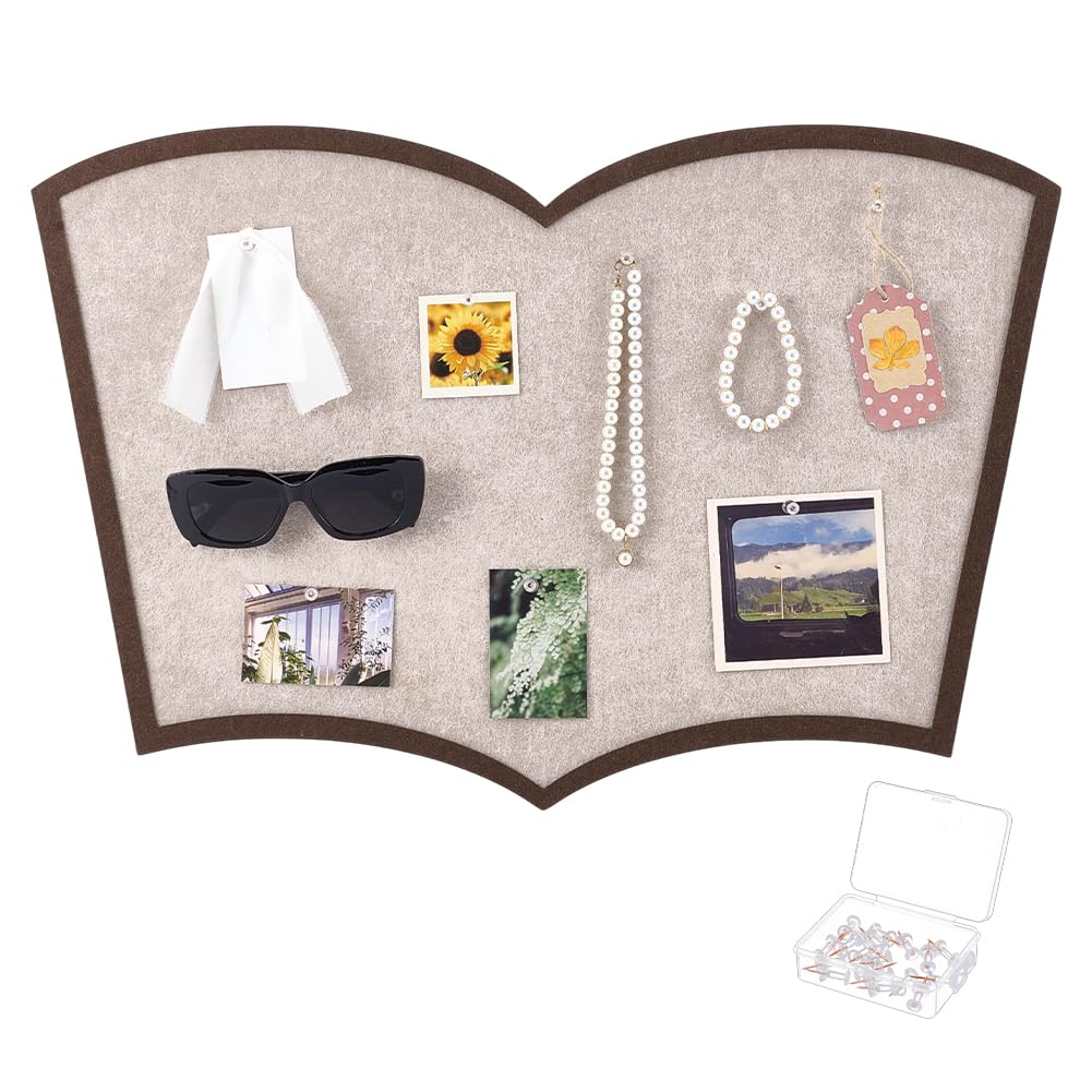 NBEADS 40x60cm Self-Adhesive Felt Bulletin Board Wall Stickers, 10.5mm Felt Material Pin Board Book Shape Vision Board with 20 Push Pins for Home Office Wall Decor