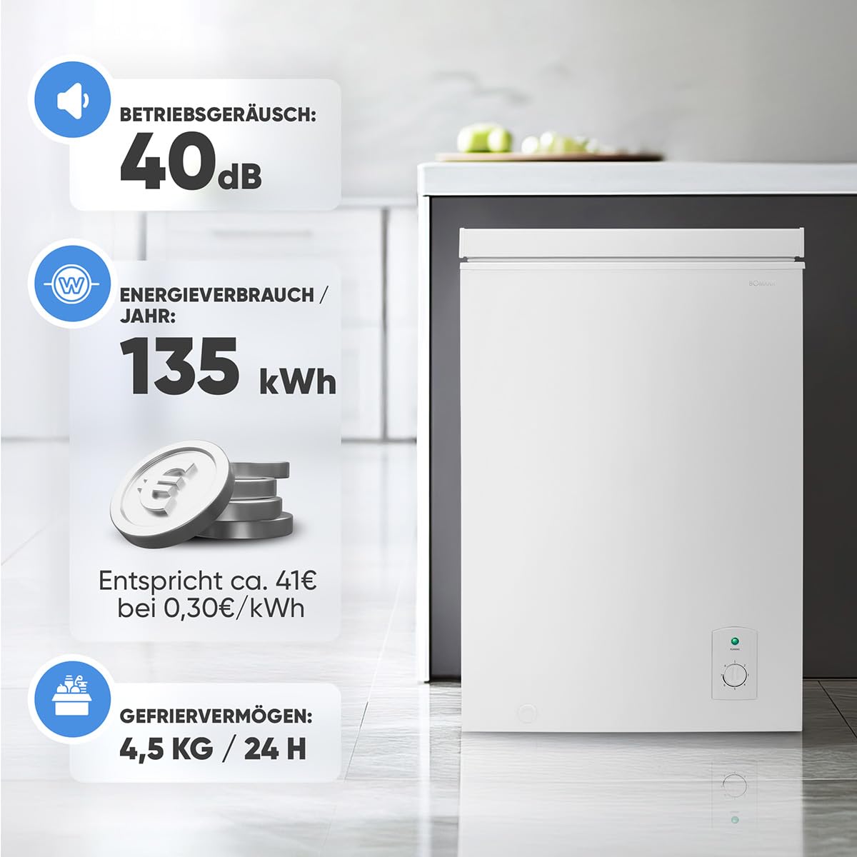 Bomann GT7355 100L Gefriertruhe weiß 4 Sterne -18°C 4,5 kg/24h