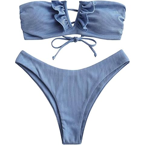 ZAFUL Women's Strapless Ruffle Bikini Set Cover