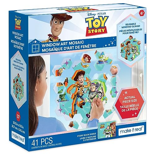 Make It Real Disney: Window Art Mosaic - Toy Story - 41 pcs, Reusable Window Puzzle Clings, Creates a 10.5 x 9.5 Image, Disney Pixar, Kids Ages 6+