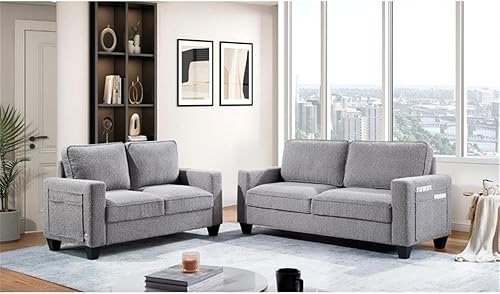 Miniatura 19 de BOWERY HILL Sofá cama reversible/seccional de lino gris acero con almacenamiento para espacio pequeño Gris,Beige,Negro