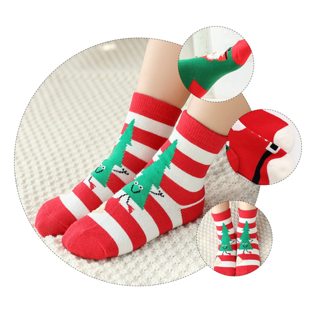 SHERCHPRY 5pares Medias de Navidad Cálidas de Algodón para Calcetines de Dibujos Animados Tema de Navidad de Calcetines Navideños para Fiestas