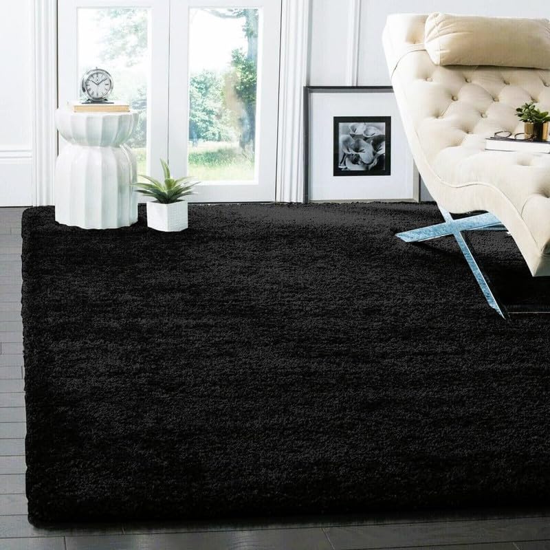 Image of SAGON Luxury Shaggy Carpet for Home & Bedroom | 2 Inch Pile Height Soft Premium Plush Fluffy Anti-Skid Floor Carpet| 4 x 8 Feet Black