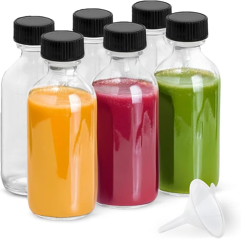 DIDITIME 60 ml Mini Üvegpalack Szett 6 db - Légmentes Fehér Üvegek Olajhoz, Italokhoz, Gyömbér Shotokhoz Tölcsérrel - Szivárgásmentes Utazó