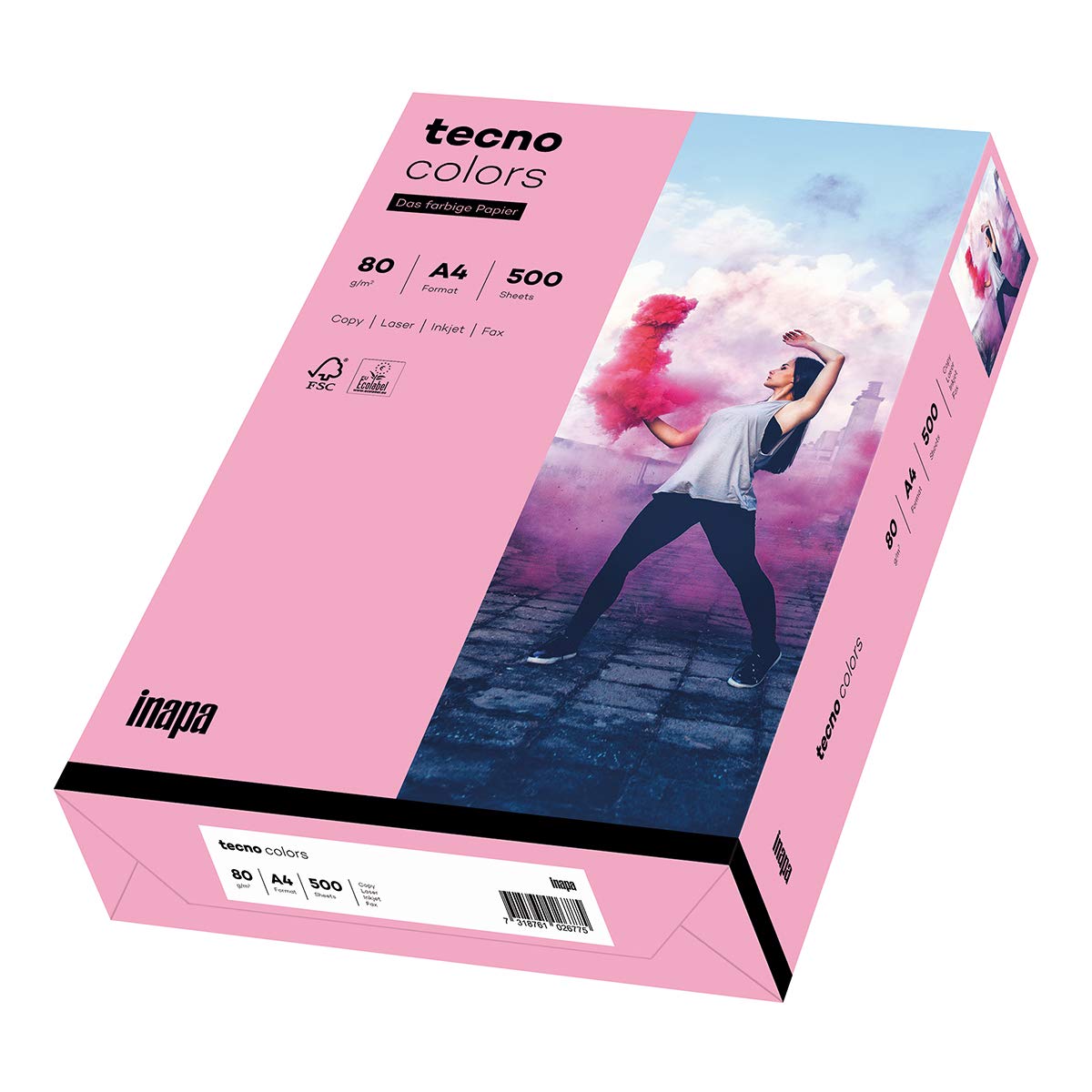 Inapa farbiges Druckerpapier, buntes Papier tecno Colors: 80 g/m², A4, 2.500 Blatt (5x500), rosa, 2100011421_R