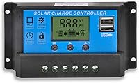 Vista 1 de Controlador de carga solar de 20 A, regulador de carga de panel solar, regulador inteligente con doble puerto USB 12V/24V, parámetro automático PWM