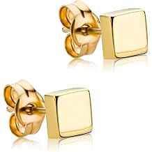 Orovi Gold Stud Earrings for Women, 10k 417 Yellow Gold Square 0.17Inch, Minimalist Design with Secure Post and Butterfly Backs, Hypoallergenic Earrings, Delivered in Jewelry Box