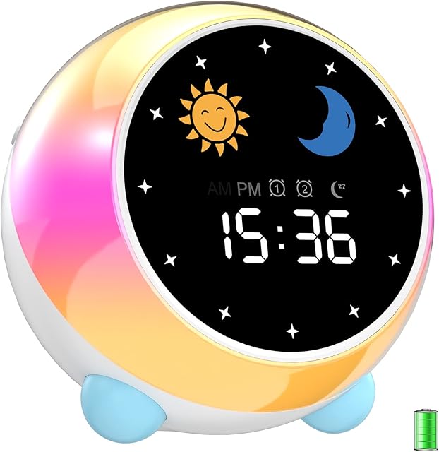 Kids Alarm Clock, Dual alarm clocks can be connected to Bluetooth Gro Clock Children's Sleep Trainer Sleep Sound Machine, Grow Clock for Toddlers, Wake Up Light & Night Light Teach Kids Day & Night