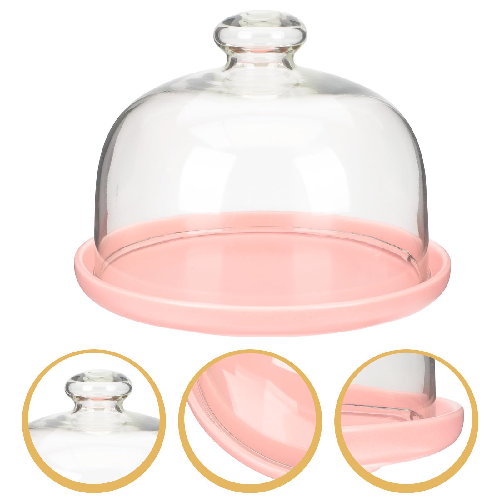 Kichvoe Assiette de Fruits en Céramique avec Cloche en Verre Rose, Plateau Délicat pour Servir et Protéger Lors de Fêtes et Mariages