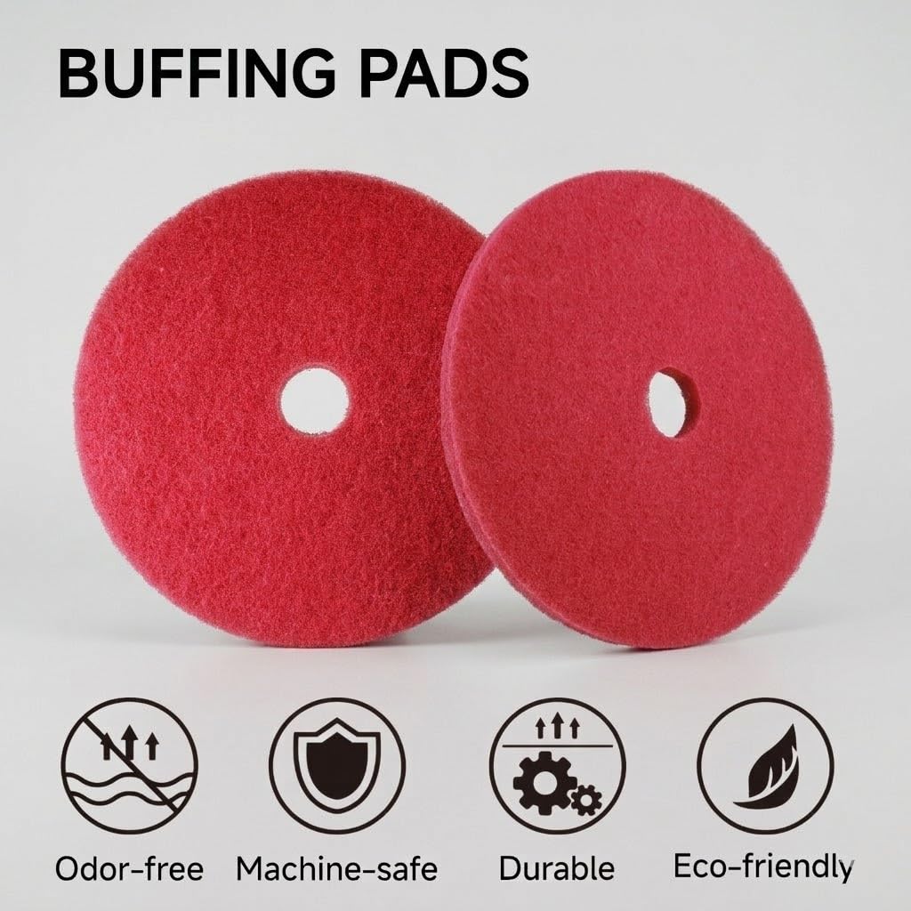 20 Inch Red Floor Buffer Pads, Medium Duty Scrubbing & Buffing Floor Pads, ≥2.3cm Thick Commercial Daily Cleaning Pads for Floor Machines (5-Pack)