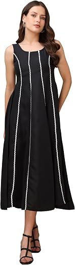PURVAJA Women’s Round Neck Flared Cotton Blend Dress (Floe-043-045)