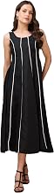 PURVAJA Women’s Round Neck Flared Cotton Blend Dress (Floe-043-045)
