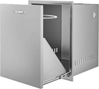 VEVOR Outdoor Kitchen Trash Drawer 16"W x 24.4"H x 16"D Inch, Outdoor Kitchen Drawer, Stainless Steel Pull Out Trash Drawer, with Handle for BBQ Island Trash Bin, Trash Can Pull Out
