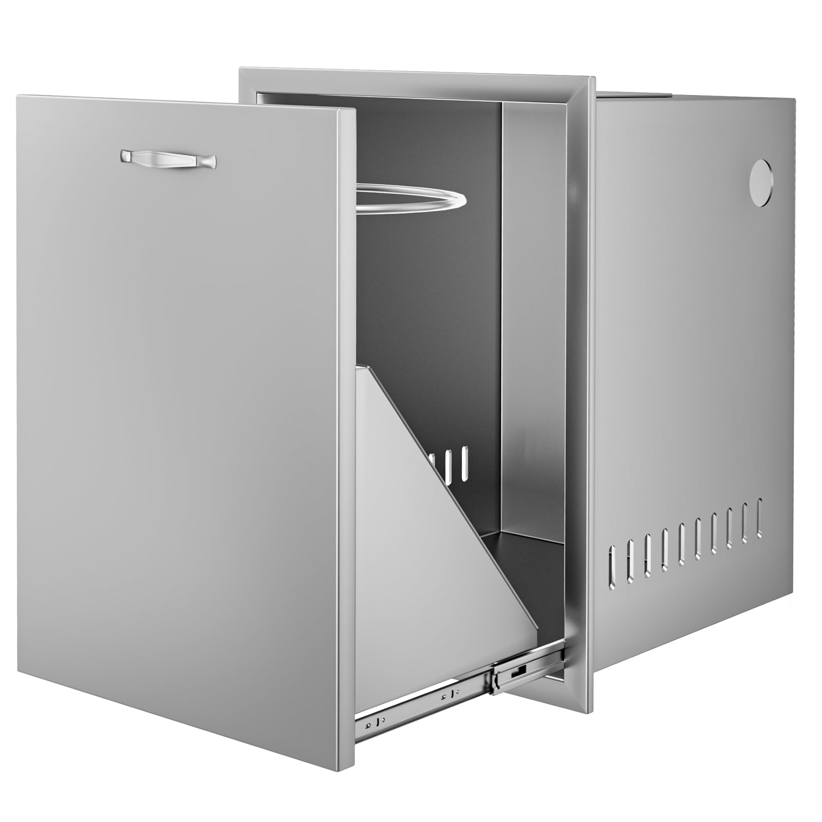 VEVOR Outdoor Kitchen Trash Drawer 16"W x 24.4"H x 16"D Inch, Outdoor Kitchen Drawer, Stainless Steel Pull Out Trash Drawer, with Handle for BBQ Island Trash Bin, Trash Can Pull Out