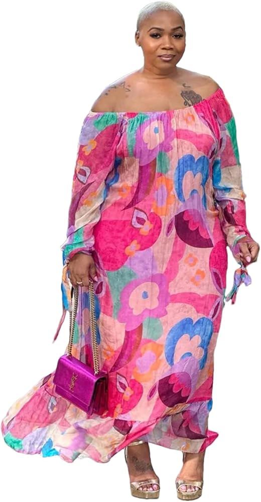 Plus Size in Summer Dresses Formal Loose Floral Print Elegant Africa Maxi  Dress Outfits Fuchsia L at Amazon Women's Clothing store