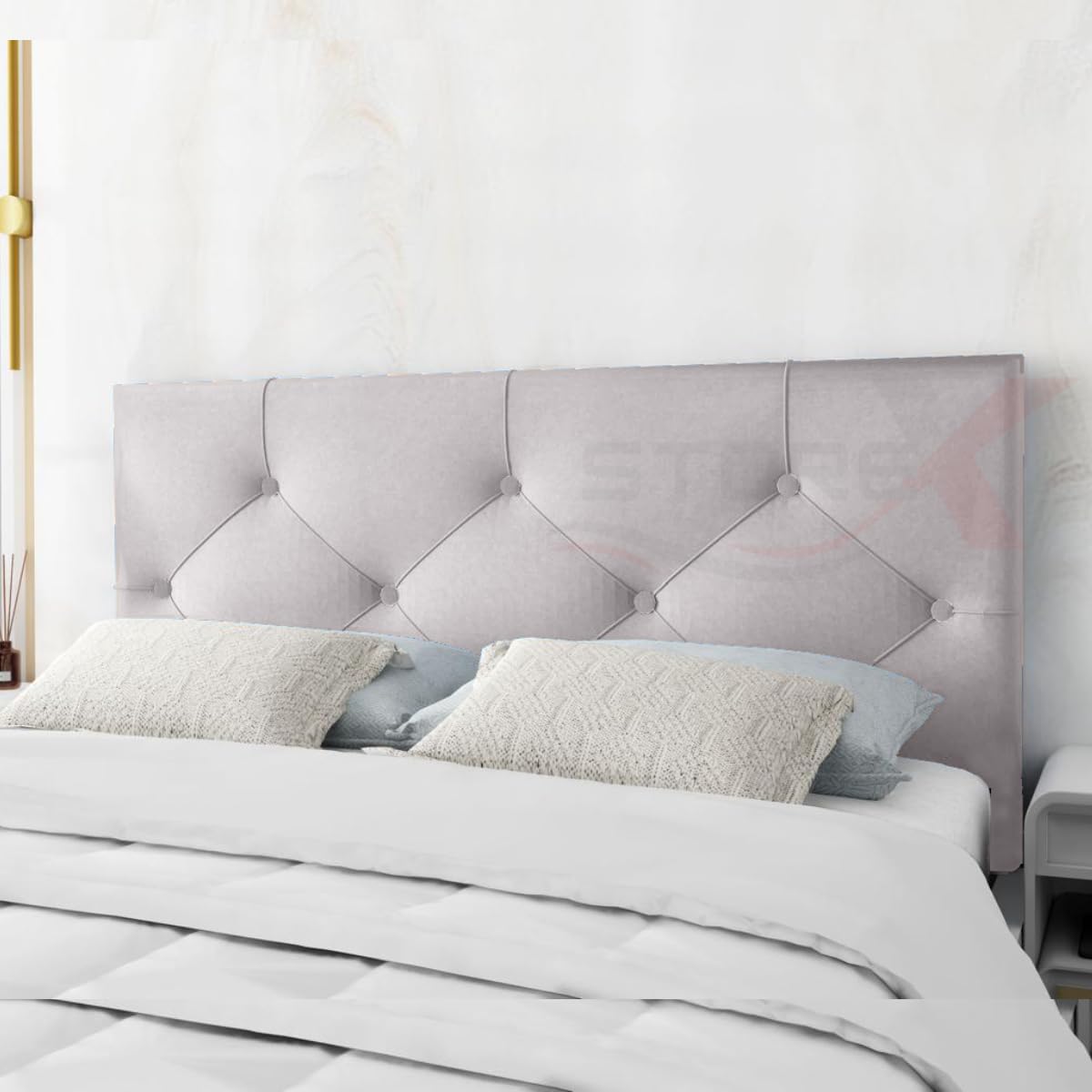 STOREX 24 inch Plush Fabric Padded Headboard For Devan Bed Bedroom Furniture Size 2Ft 6Inch/ 3Ft/ 4 Ft/ 4Ft 6Inch/ 5Ft /6Ft -24 Inch Height (SLVR, 4FT 6 inch Double)