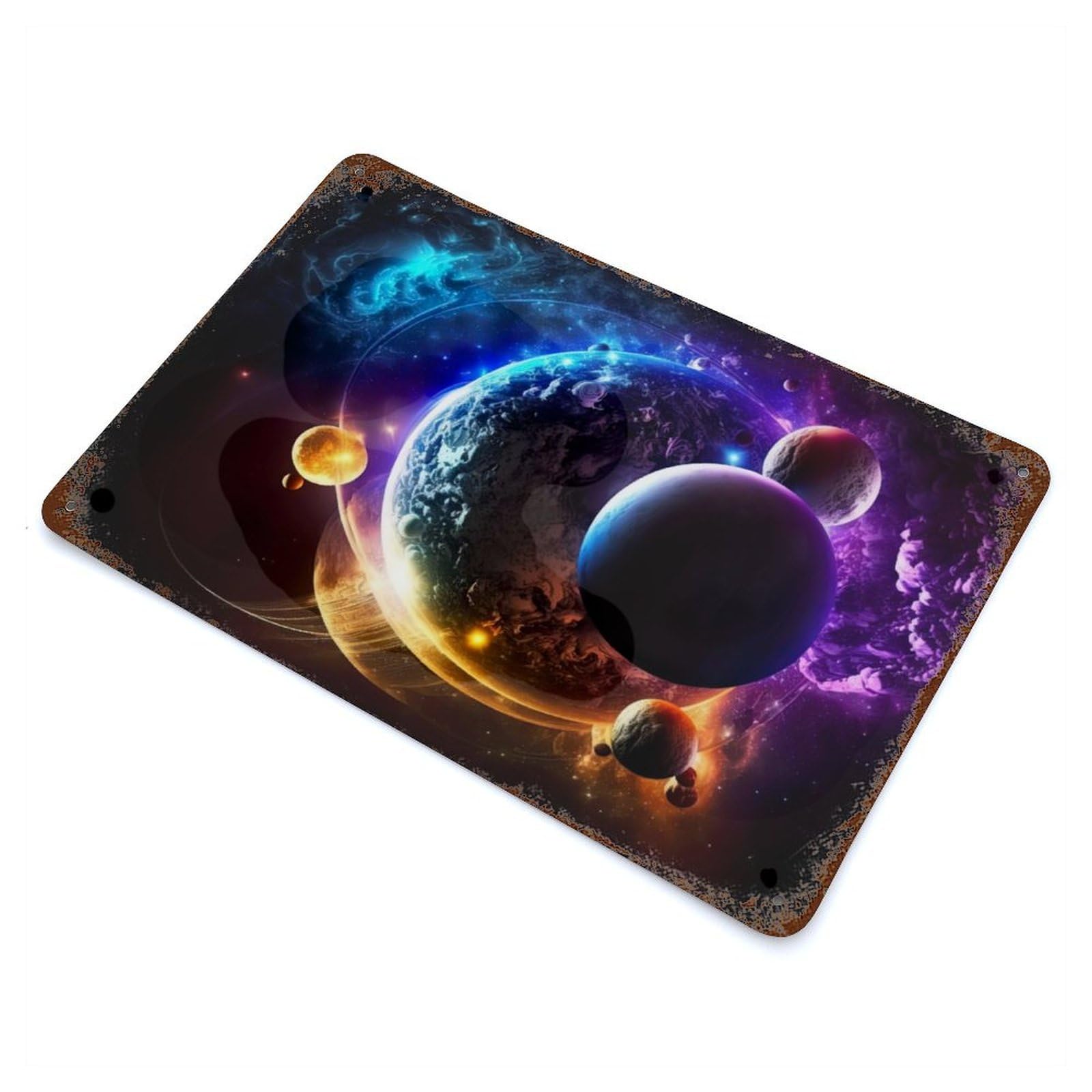 Galactic Glow Adventure Vintage Wall Sign 11.8"x7.9", Rust Effect Metal Decor for Bistro, Counter And Cafe Decor