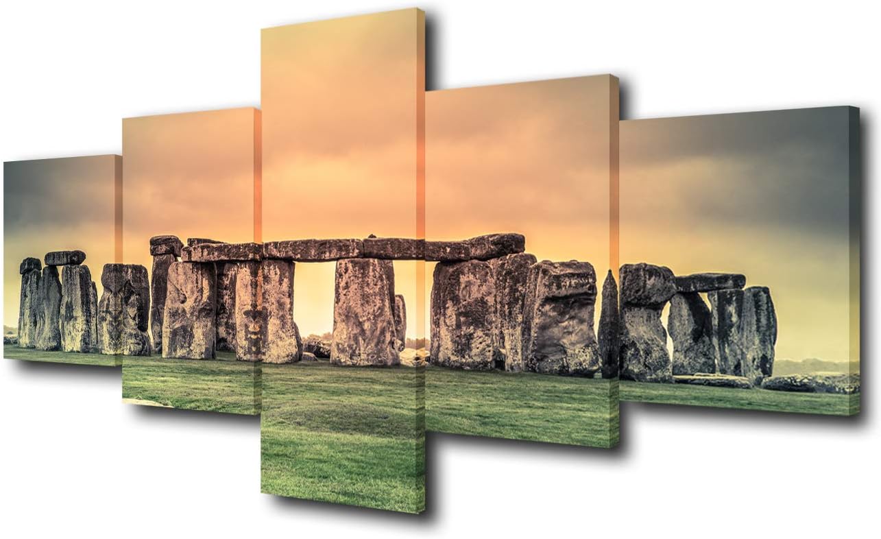 Get Cheap Price Southwest Decor Stonehenge Pictures England Paintings Wall Art for Living Room 5 Piece Canvas Modern Artwork Home Decor Giclee Wooden Framed Gallery-wrapped Stretched Ready to Hang(50''Wx24''H)