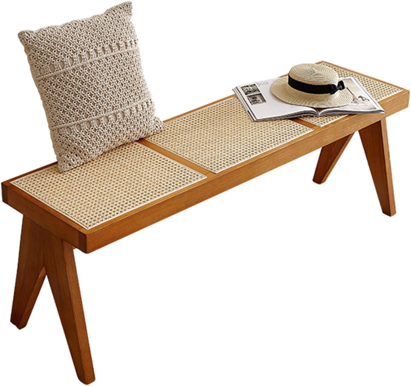 【最終値下げ】美品・送料込み ラタン の ベンチ 籐 Amazon｜ダイニングベンチ エンドベンチ ラタンベンチ 無垢材ベンチ