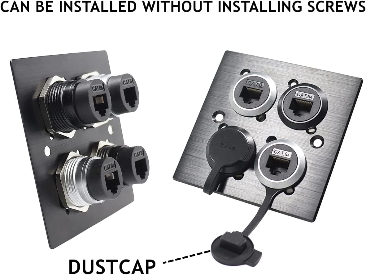 PENGLIN Lot de 5 connecteurs RJ45 à montage sur panneau, double tête CAT6/5e/5 Ethernet LAN, adaptateur femelle vers femelle avec bouchon étanche et anti-poussière