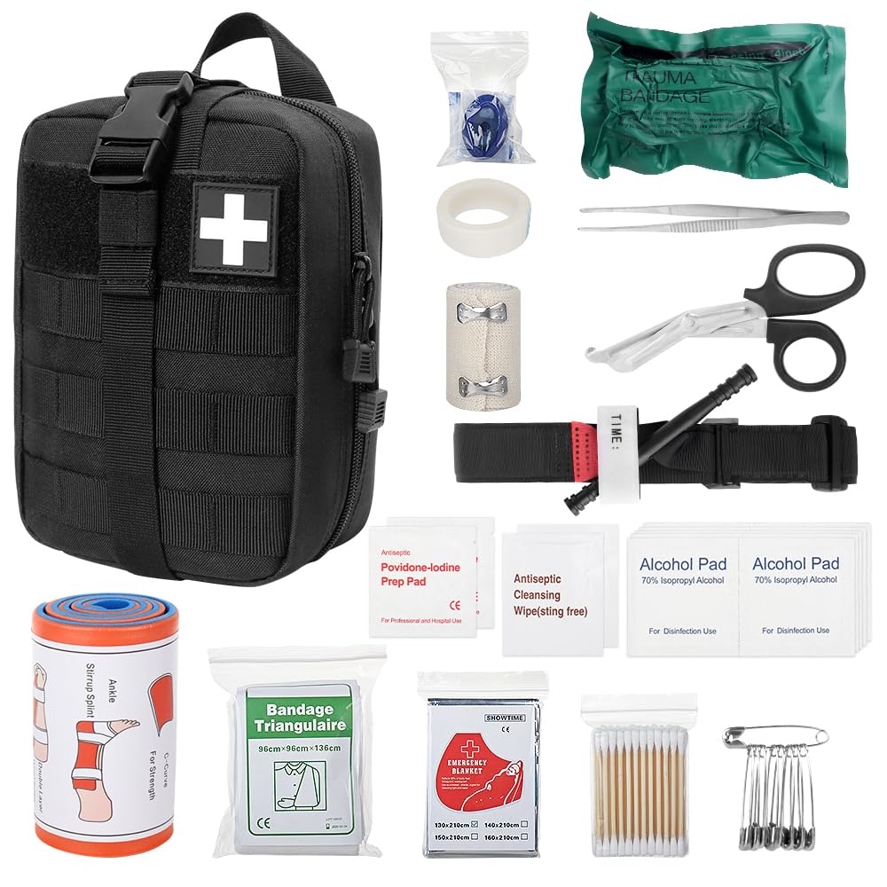 Botiquin de Primeros Auxilios, 46PCS First Aid Kit para Medicina Táctica, Kit De Primeros Auxilios, Bolsa de Emergencia para Viaje y Acampada(Negro)
